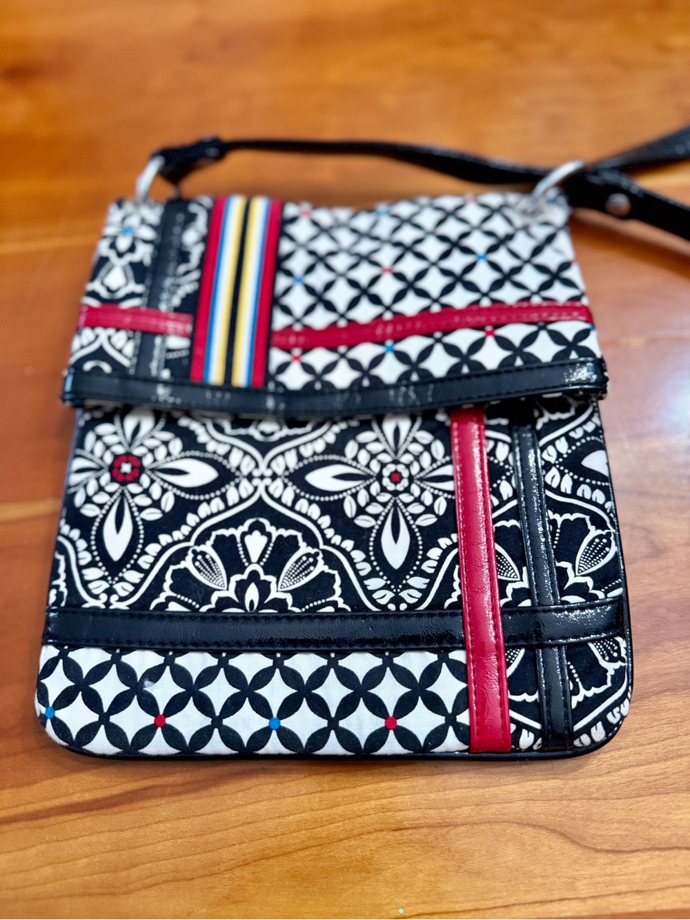 Vera Bradley Barcelona Black White and Rainbow Trim Crossbody